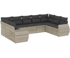Sofa Sofos komplektas su pagalvėlėmis, 9 dalių, pilkas, poliratanas