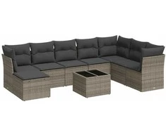 Sofa Sofos komplektas su pagalvėlėmis, 9 dalių, pilkas, poliratanas