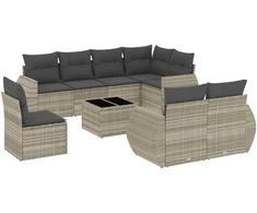 Sofa Sofos komplektas su pagalvėlėmis, 9 dalių, pilkas, poliratanas