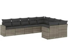 Sofa Sofos komplektas su pagalvėlėmis, 9 dalių, pilkas, poliratanas