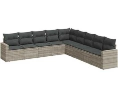 Sofa Sofos komplektas su pagalvėlėmis, 9 dalių, pilkas, poliratanas