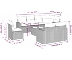 Sofa Sofos komplektas su pagalvėlėmis, 9 dalių, pilkas, poliratanas