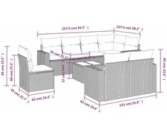 Sofa Sofos komplektas su pagalvėlėmis, 9 dalių, pilkas, poliratanas