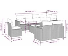 Sofa Sofos komplektas su pagalvėlėmis, 9 dalių, pilkas, poliratanas