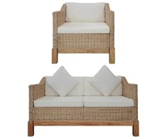 Sofa Sofų komplektas su pagalvėlėmis, 2 d., natūralus ratanas