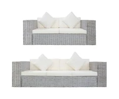 Sofa Sofų komplektas su pagalvėlėmis, 2 d., pilk. sp., nat. ratanas