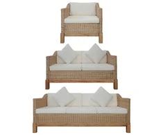 Sofa Sofų komplektas su pagalvėlėmis, 3 d., natūralus ratanas