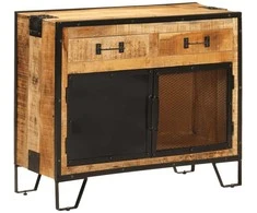 Šoninė spintelė, 80x31x66cm, neapdorotas mango masyvas/metalas