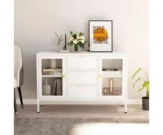 Šoninė spintelė, balta, 105x35x70cm, plienas/grūdintas stiklas