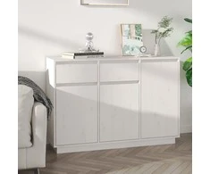 Šoninė spintelė, balta, 110x34x75cm, pušies medienos masyvas
