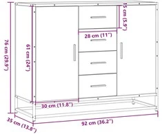 Šoninė spintelė, dūminio ąžuolo, 92x35x76cm, apdirbta mediena