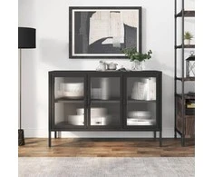 Šoninė spintelė, juoda, 105x35x70cm, stiklas ir plienas