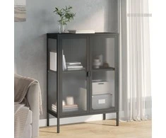 Šoninė spintelė, juoda, 75x35x105cm, stiklas ir plienas