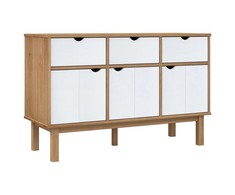 Šoninė spintelė OTTA, ruda/balta, 114x43x73,5cm, pušies masyvas
