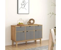 Šoninė spintelė OTTA, ruda/pilka, 114x43x73,5cm, pušies masyvas