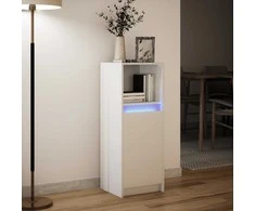 Šoninė spintelė su LED, balta, 38x34x100cm, apdirbta mediena