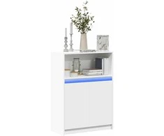 Šoninė spintelė su LED, balta, 72x34x100cm, apdirbta mediena