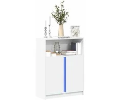 Šoninė spintelė su LED, balta, 77x34x100cm, apdirbta mediena