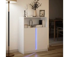 Šoninė spintelė su LED, balta, 77x34x100cm, apdirbta mediena