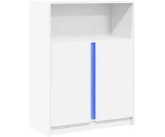 Šoninė spintelė su LED, balta, 77x34x100cm, apdirbta mediena