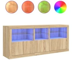 Šoninė spintelė su LED lemputėmis, ąžuolo spalvos, 162x37x67cm