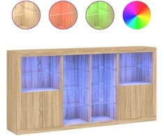 Šoninė spintelė su LED lemputėmis, ąžuolo spalvos, 202x37x100cm