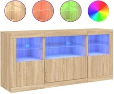 Šoninė spintelė su LED lemputėmis, ąžuolo, 142,5x37x67cm