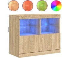 Šoninė spintelė su LED lemputėmis, ąžuolo spalvos, 81x37x67cm