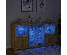 Šoninė spintelė su LED lemputėmis, ąžuolo spalvos, 202x37x100cm