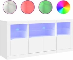 Šoninė spintelė su LED lemputėmis, balta, 142,5x37x67cm
