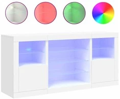 Šoninė spintelė su LED lemputėmis, balta, 142,5x37x67cm