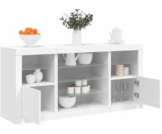 Šoninė spintelė su LED lemputėmis, balta, 142,5x37x67cm