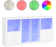 Šoninė spintelė su LED lemputėmis, baltos spalvos, 202x37x100cm