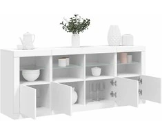 Šoninė spintelė su LED lemputėmis, baltos spalvos, 163x37x67cm