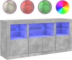 Šoninė spintelė su LED lemputėmis, betono pilka, 142,5x37x67cm