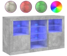 Šoninė spintelė su LED lemputėmis, betono pilka, 123x37x67cm