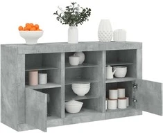 Šoninė spintelė su LED lemputėmis, betono pilka, 123x37x67cm