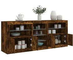 Šoninė spintelė su LED lemputėmis, dūminė, 181,5x37x67cm