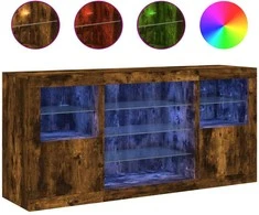 Šoninė spintelė su LED lemputėmis, dūminė, 142,5x37x67cm