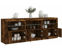 Šoninė spintelė su LED lemputėmis, dūminė, 181,5x37x67cm