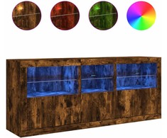 Šoninė spintelė su LED lemputėmis, dūminio ąžuolo, 162x37x67cm
