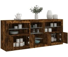 Šoninė spintelė su LED lemputėmis, dūminio ąžuolo, 162x37x67cm