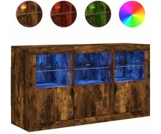 Šoninė spintelė su LED lemputėmis, dūminio ąžuolo, 123x37x67cm