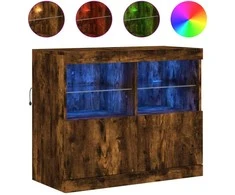 Šoninė spintelė su LED lemputėmis, dūminio ąžuolo, 81x37x67cm