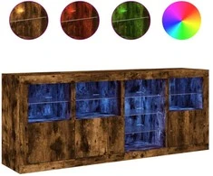 Šoninė spintelė su LED lemputėmis, dūminio ąžuolo, 164x37x67cm