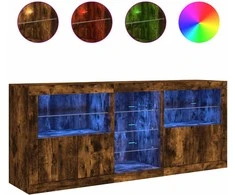 Šoninė spintelė su LED lemputėmis, dūminio ąžuolo, 162x37x67cm