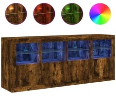 Šoninė spintelė su LED lemputėmis, dūminio ąžuolo, 163x37x67cm