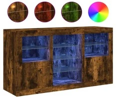 Šoninė spintelė su LED lemputėmis, dūminio ąžuolo, 123x37x67cm