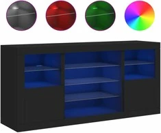 Šoninė spintelė su LED lemputėmis, juoda, 142,5x37x67cm