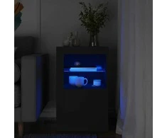 Šoninė spintelė su LED lemputėmis, juoda, apdirbta mediena